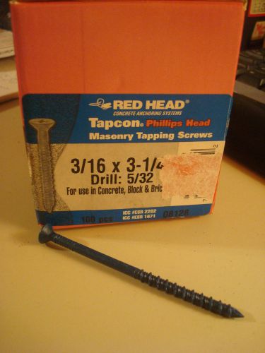 Red Head Tapcon Phillips Head Masonry Tapping Screws, 3/16 x 3-1/4, Qty 100