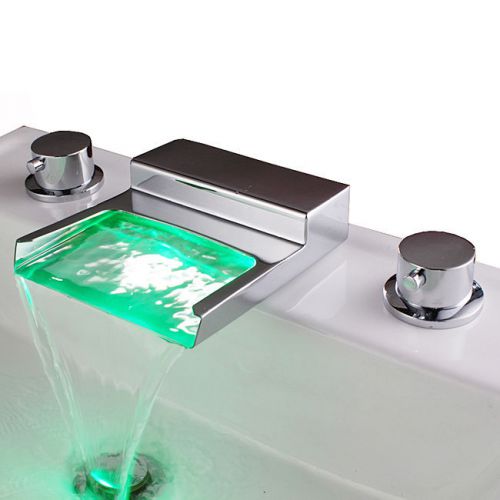 Modern 3 hole led waterfall widespread bath vessel sink faucet tap free shipping for sale