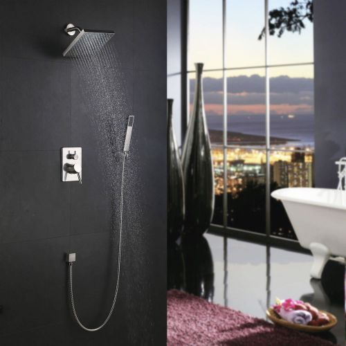 Modern square rain shower &amp; handshower brushed nickel shower set free shipping for sale