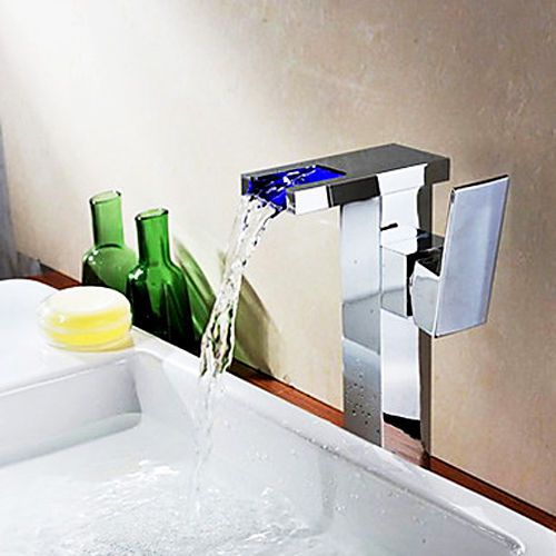 Modern led waterfall single handle bathroom faucet tap in chrome free shipping for sale