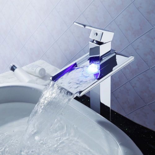 Bathroom LED tempered Waterfall vessel sink basin Mixer Tap faucet  jhggr56
