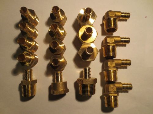 18 fitting lot -Brass Pex Adaptors, 1/2&#034; Pex barb  x 1/2 ips &amp; 3/4 ips
