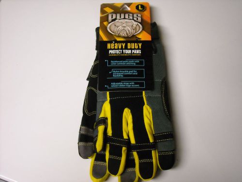 Nwt mens l  pugs  black/gray/yellow heavy duty work gloves w/  black tag logo for sale