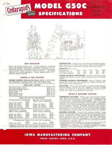 Equipment brochure - cedarapids - bituminous asphalt mix plant - 4 items (e1454) for sale