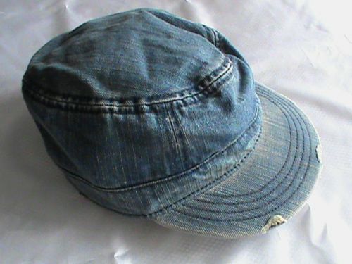 NWOT distressed cadet army revolutionary cap flat top hat denim cotton lined AEO