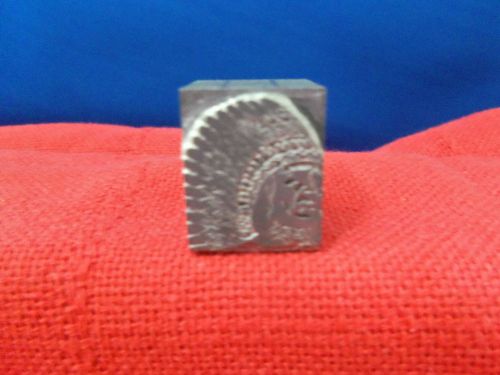 antique printer&#039;s  cut/block   HEAD OF AN AMERICAN INDIAN  1 X 7/8 INCH SOLID