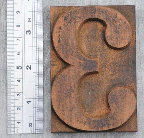 number &#034;3&#034; rare letterpress wood block wonderful patina antique vintage numbers