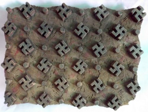 Antique Big Hand Carved Swastika Design Wooden Printing Block / Cut Collectible
