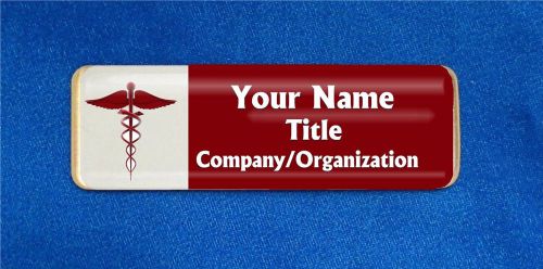 Caduceus Red White Custom Personalized Name Tag Badge ID Medical Doctor Nurse