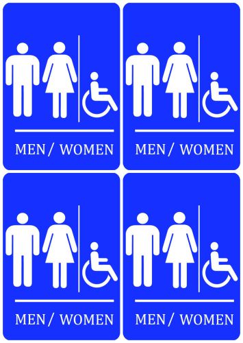 New Women Or Men + Unisex Restroom + Wheelchair Access Four Pack Blue s106