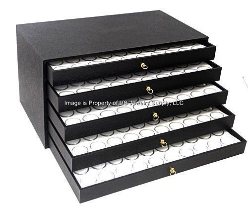 5 Drawer White 250 Gem Coin Jar Display Cabinet Case