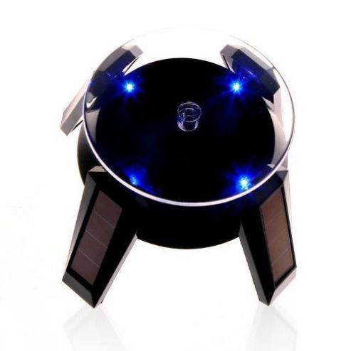 LED Light Solar Powered Jewelry Phone Watch 360° Rotating Display Stand - Black