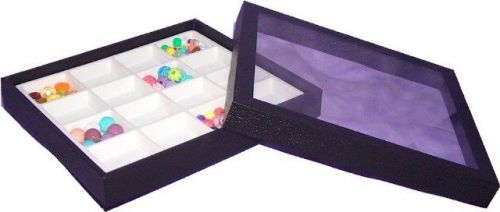 BEAD/GEM CASE CLEAR LIFT OFF LID 16 SLOT WHITE