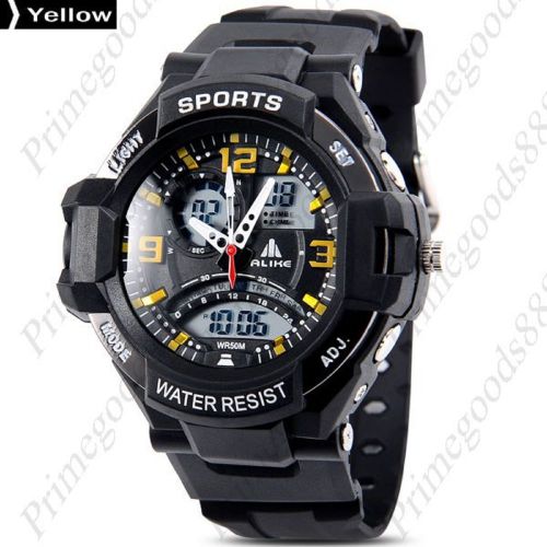 Silicone band analog digital led wrist men&#039;s wristwatch free shipping yellow for sale