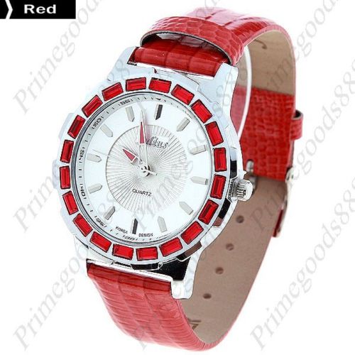 Waterproof leather quartz wrist wristwatch women&#039;s free shipping red for sale