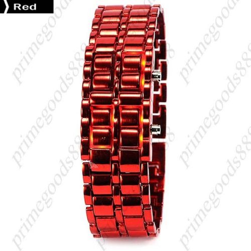 Unisex Digital Red LED Wrist Wristwatch Alloy Band Faceless Bracelet in Red