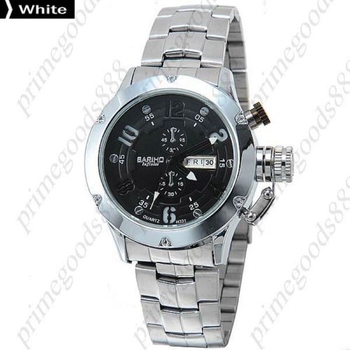 Stainless Steel Band Date Analog Quartz Free Shipping Men&#039;s Wristwatch White