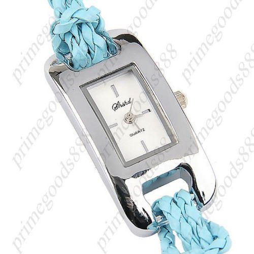 Square Slim Synthetic Leather Quartz Wrist Lady Ladies Wristwatch Women&#039;s Blue