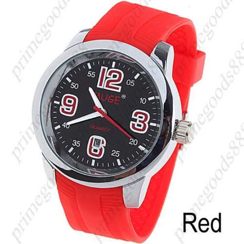 Rubber Strap Unisex Quartz Watch Wrist watch Timepiece with Date in Red