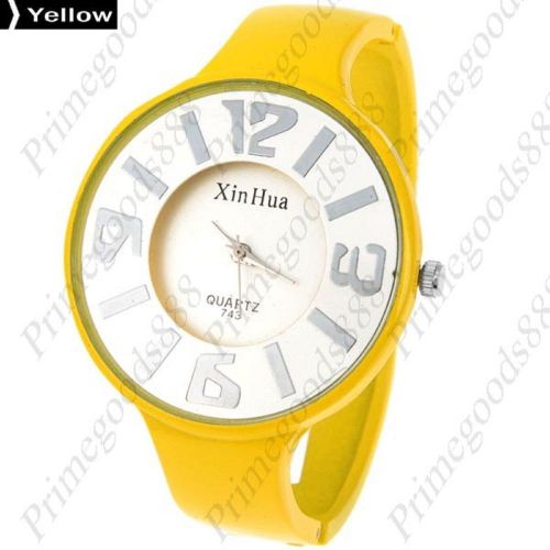 Alloy Band Bracelet Bangle Lady Ladies Analog Quartz Wristwatch Women&#039;s Yellow