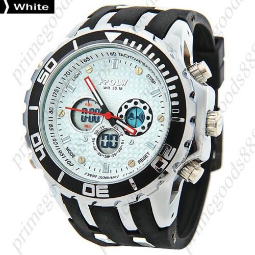 LCD Analog Digital Quartz Alarm Stopwatch Date Rubber Men&#039;s Wristwatch White