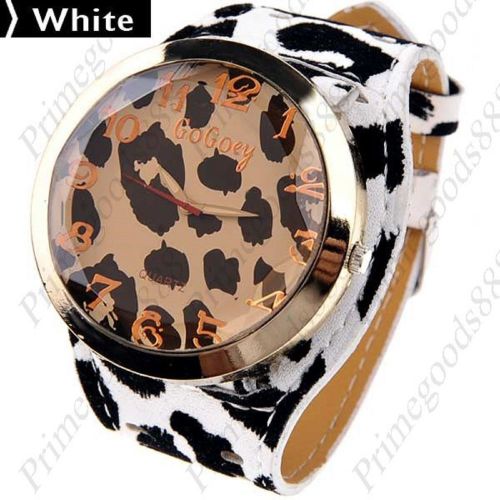 Leopard Round Case Quartz Wrist Lady Ladies Wristwatch Women&#039;s in White