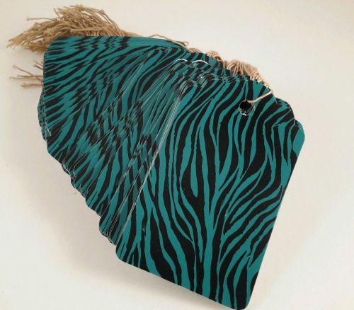 100 1 x 1 5/8&#034; turquoise zebra print price tags with string