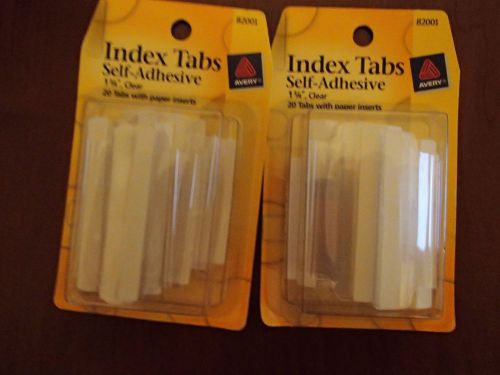 2 PACKS INDEX TABS  SELF ADHESIVE AVERY 82001 1 3/4&#034;CLEAR 20 TABS PAPER INSERT
