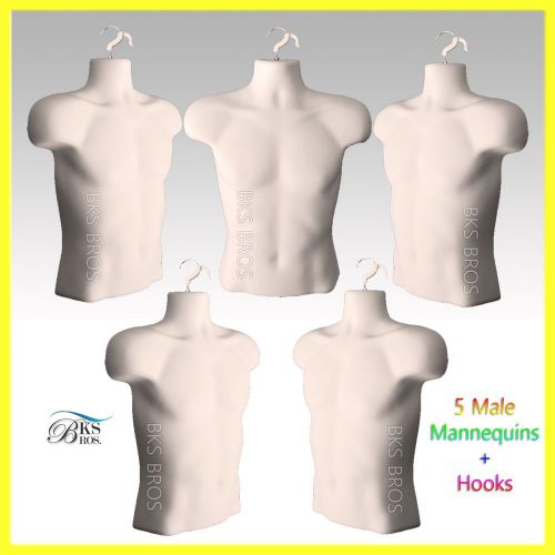 5 Male Flesh Mannequin Torso Forms Perfect Display For Small to Medium T-Shirts