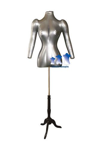 Inflatable Female Torso with Arms, Silver and MS7B Stand
