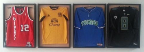 Lot of 4 Sports Jersey Display Cases + Free Hangers Frame Wood Backing NEW D