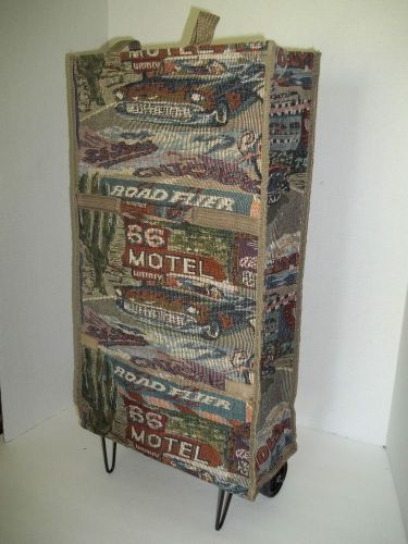 ROUTE 66 TAPESTRY CARPET BAGGER FOLDING ROLLING SHOPPING BAG TROLLEY CART