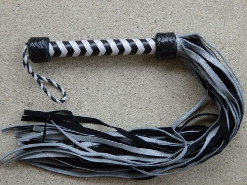 SILVER &amp; WHITE Patent Leather 36 Tail Flogger Whip - NEW HORSE TRAINING TOOL
