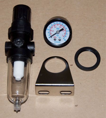 New compressed air filter / pressure regulator 1/4&#034;  airbrush w/gauge &amp; bracket for sale