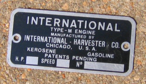 International Harvester Type M NameTag Throttle Governor