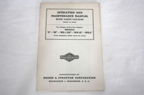 Briggs &amp; Stratton NOS Operating &amp; Maintenance Manual and Parts for Model N&#039;s