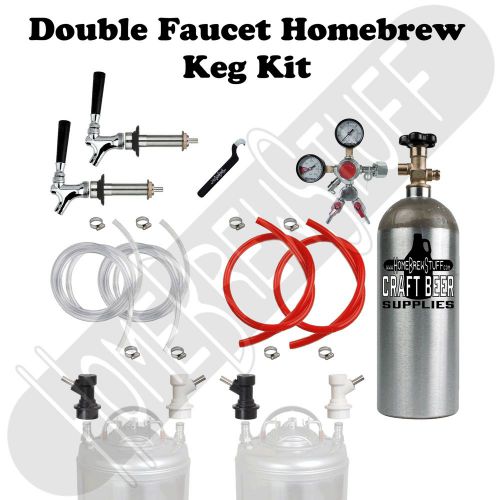 2 Faucet Homebrew Draft Beer Kegerator Conversion Kit Ball Lock + Co2 Tank &amp; Reg