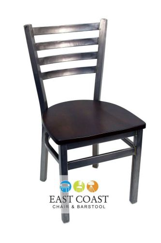 New Gladiator Clear Coat Ladder Back Metal Restaurant Chair w/ Walnut Wood Seat