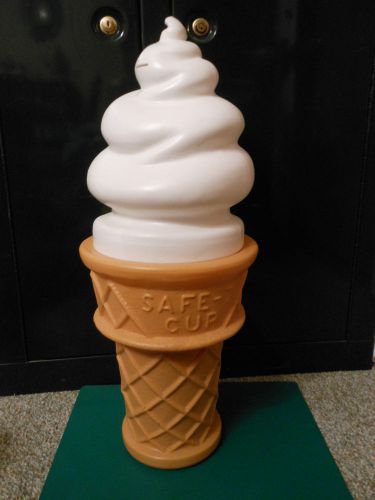 Large 27&#034; Pop Art Blow Mold Swirl VANILLA Ice Cream Cone Bank &#034;SAFE-T-CUP&#034;