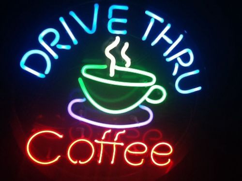 Neon coffee drive thru sign