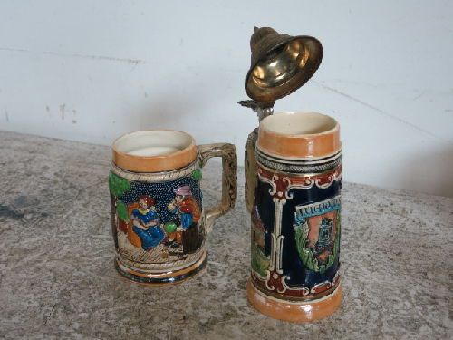 2 VINTAGE GERMAN-INSPIRED CERAMIC BEER MUGS/ STEINS, LUCHOW&#039;S