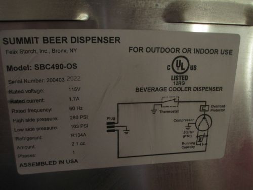 Summit SBC490OS  kegerator Beverage Beer Dispenser Refrigerator
