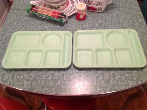 Vintage Lot of 2 SiLite 6-Compartment Light Green Cafeteria School Lunch Tray