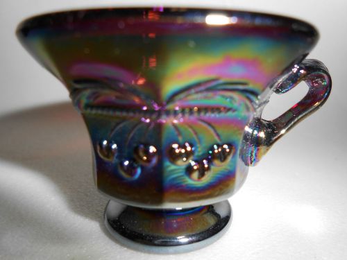 Amethyst purple carnival glass salt dip cellar celt cherry &amp; cable pattern black