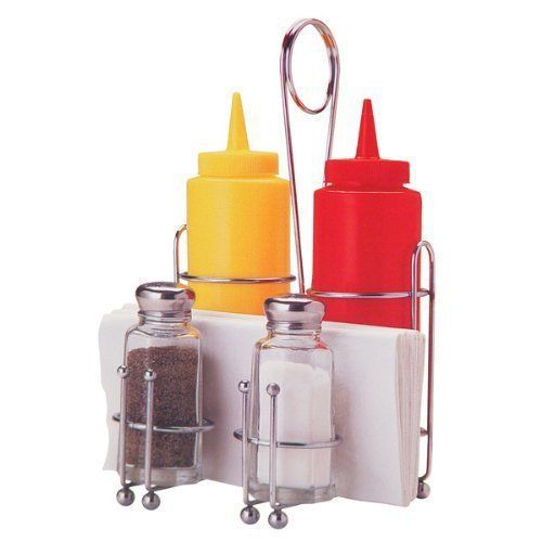 Condiment Caddy Set Diner Restaurant Retro Style Salt Pepper Ketchup Mustard Rac