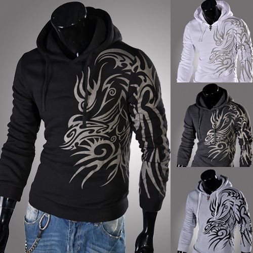 new men&#039;s fashion casual printing personalized hooded sweater coat sweater
