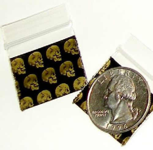 200 Baggies Golden Skulls design 1 x 1 inch mini ziplock bags 1010