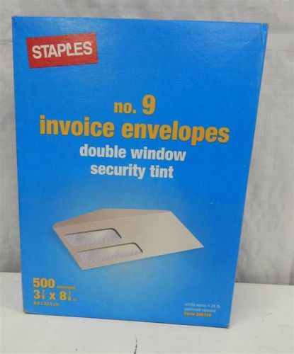 Staples no.9 invoice envelopes double window security tint box of  500 envelopes for sale