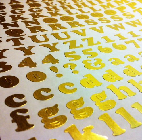 LETTERES AND NUMBERS ALPHABETS STICKERS METALIZED GOLD SURFACE DELUXE QUALITY