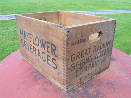 VTG ANTIQUE DOVETAILED WOOD SHIPPING CRATE ADVERTISING MAYFLOWER SPRING WATER